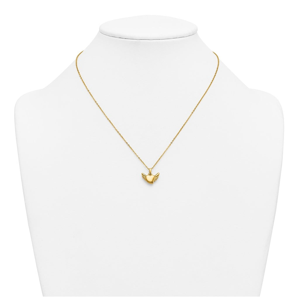 Stainless Steel Polished Yellow IP Heart with Wings 18in with 1.75in ext Necklace – Elegant Jewelry Gift for Birthday, Anniversary, Engagement, Wedding
