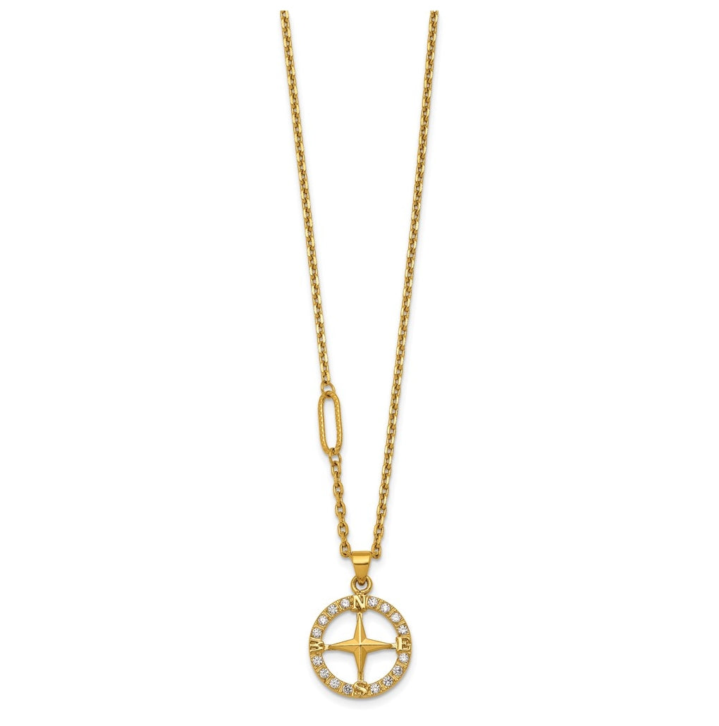 Stainless Steel Polished Yellow IP-plated Cubic Zirconia Compass 20in Necklace – Elegant Jewelry Gift for Birthday, Anniversary, Engagement, Wedding