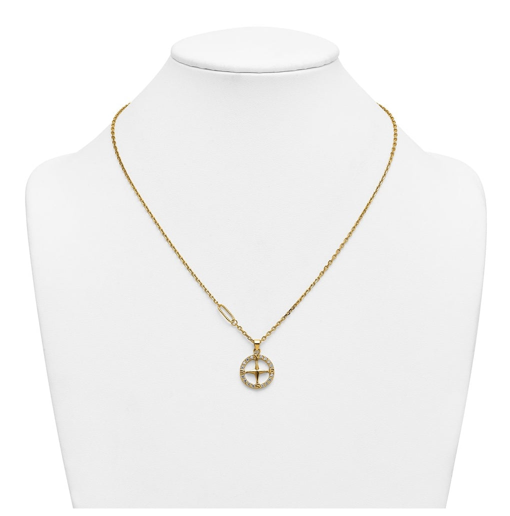Stainless Steel Polished Yellow IP-plated Cubic Zirconia Compass 20in Necklace – Elegant Jewelry Gift for Birthday, Anniversary, Engagement, Wedding