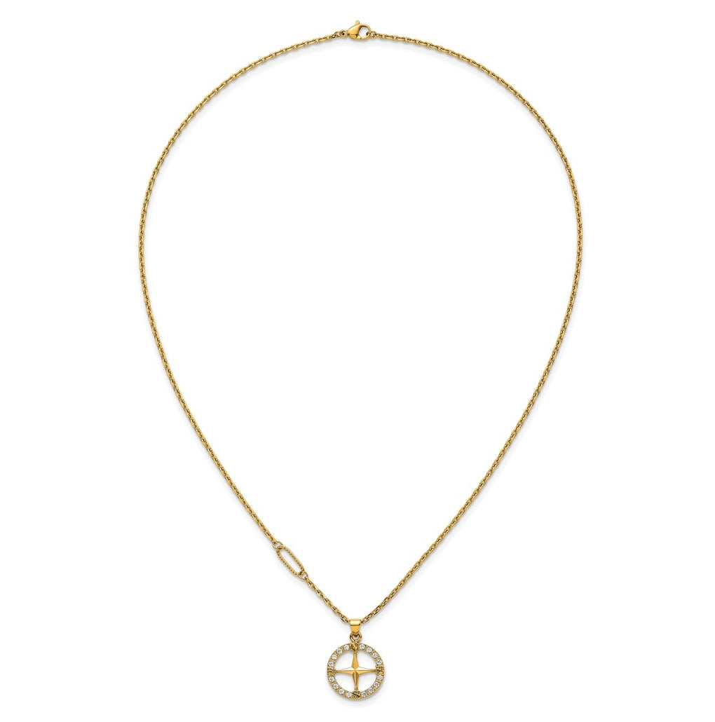 Stainless Steel Polished Yellow IP-plated Cubic Zirconia Compass 20in Necklace – Elegant Jewelry Gift for Birthday, Anniversary, Engagement, Wedding