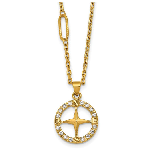 Stainless Steel Polished Yellow IP-plated Cubic Zirconia Compass 20in Necklace – Elegant Jewelry Gift for Birthday, Anniversary, Engagement, Wedding
