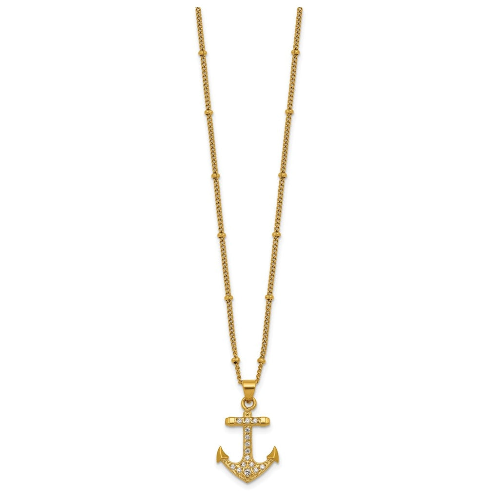 Stainless Steel Polished Yellow IP-plated  Cubic Zirconia Anchor 20in Necklace – Elegant Jewelry Gift for Birthday, Anniversary, Engagement, Wedding