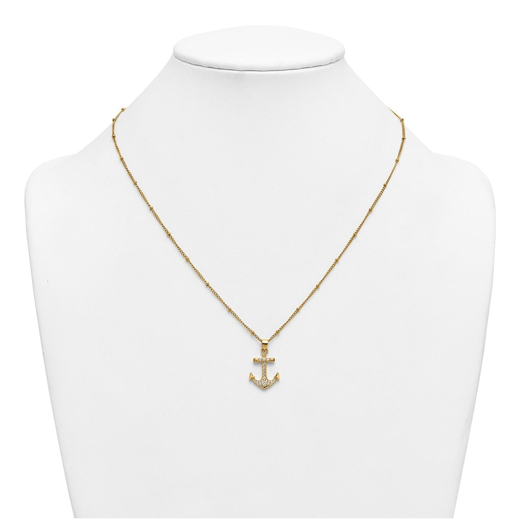 Stainless Steel Polished Yellow IP-plated  Cubic Zirconia Anchor 20in Necklace – Elegant Jewelry Gift for Birthday, Anniversary, Engagement, Wedding