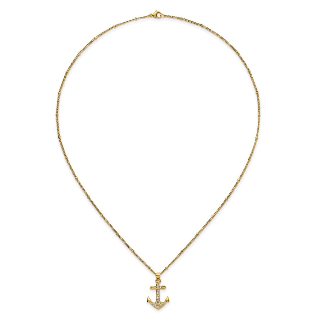 Stainless Steel Polished Yellow IP-plated  Cubic Zirconia Anchor 20in Necklace – Elegant Jewelry Gift for Birthday, Anniversary, Engagement, Wedding
