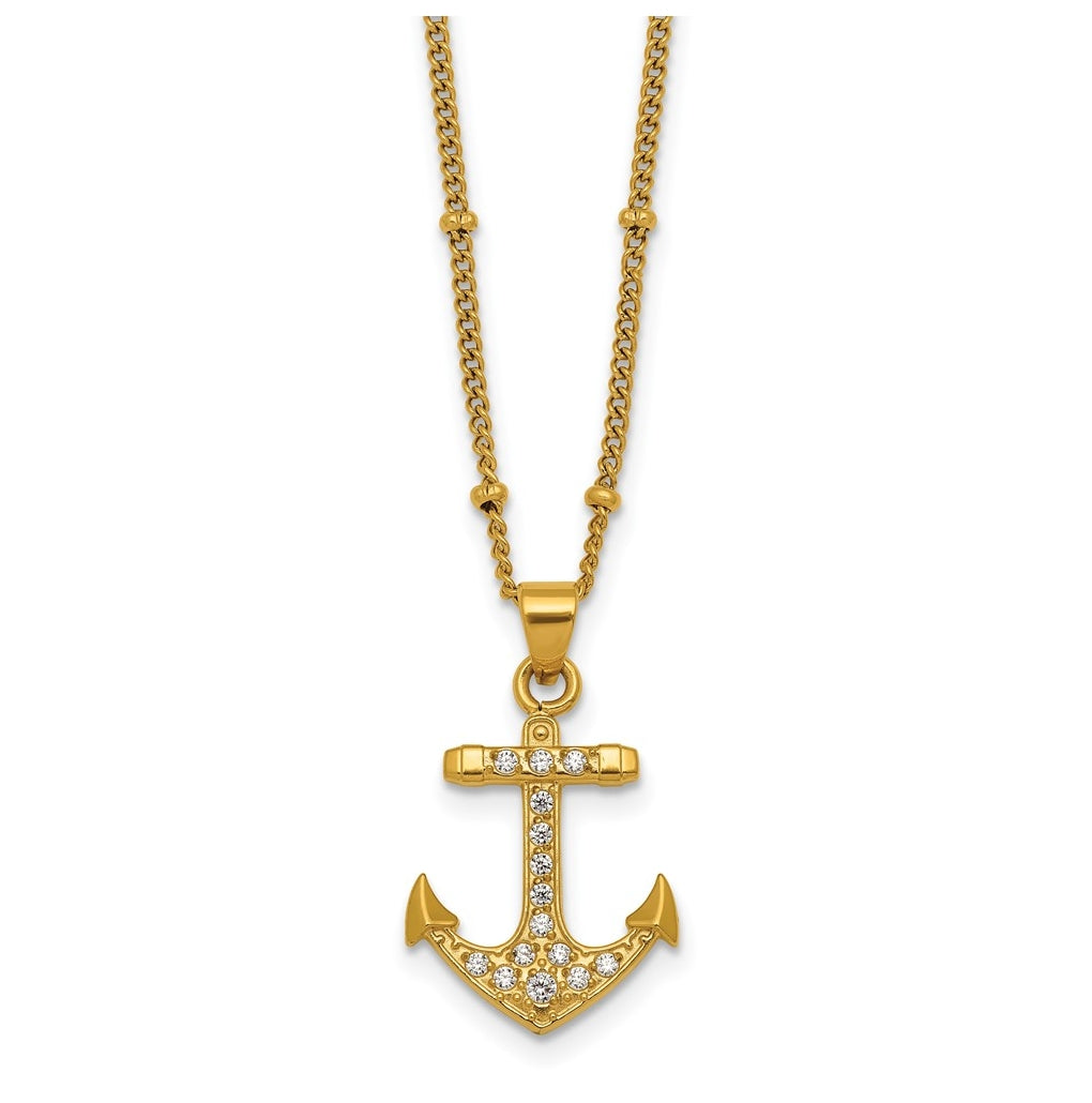 Stainless Steel Polished Yellow IP-plated  Cubic Zirconia Anchor 20in Necklace – Elegant Jewelry Gift for Birthday, Anniversary, Engagement, Wedding