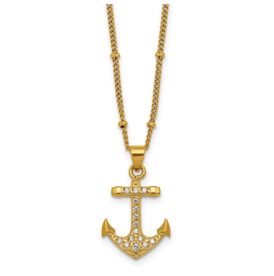 Stainless Steel Polished Yellow IP-plated  Cubic Zirconia Anchor 20in Necklace – Elegant Jewelry Gift for Birthday, Anniversary, Engagement, Wedding