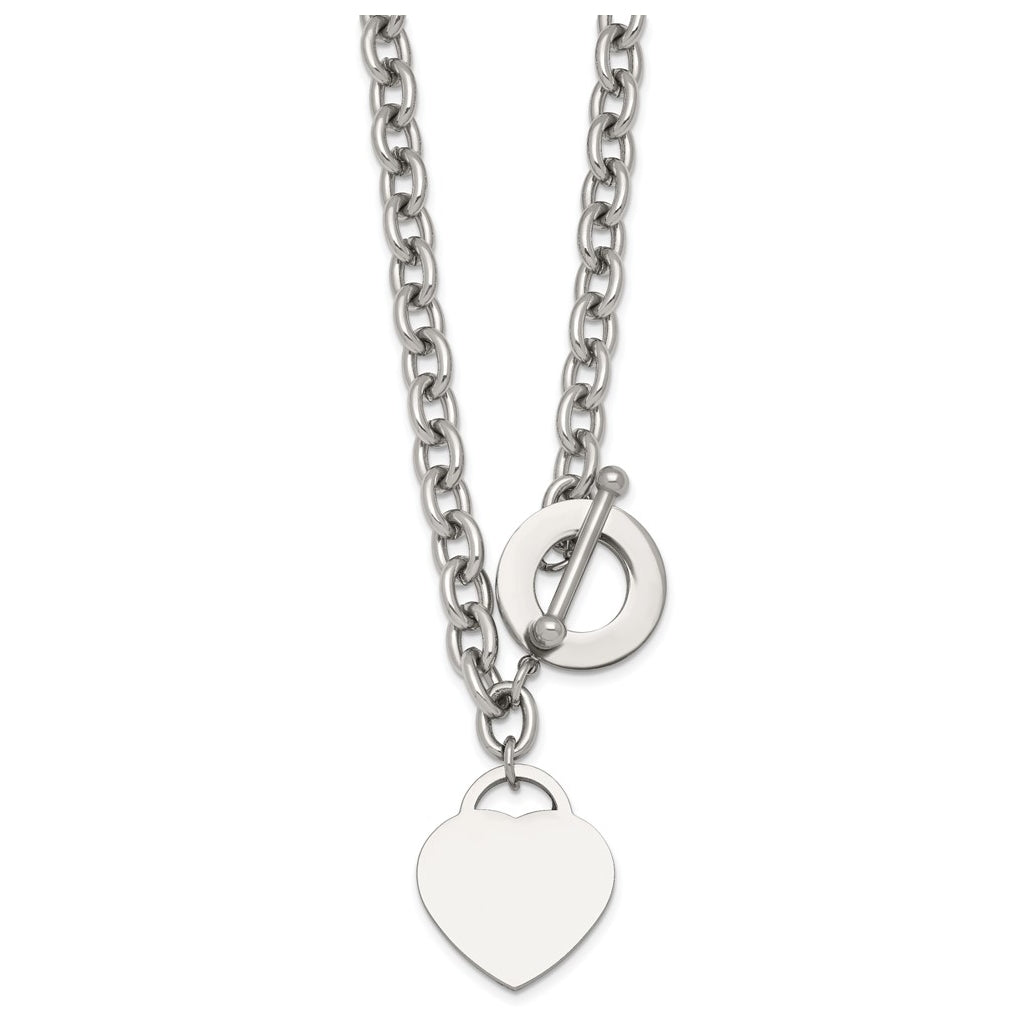 Stainless Steel Polished Heart Charm 20in Toggle Necklace – Elegant Jewelry Gift for Birthday, Anniversary, Engagement, Wedding