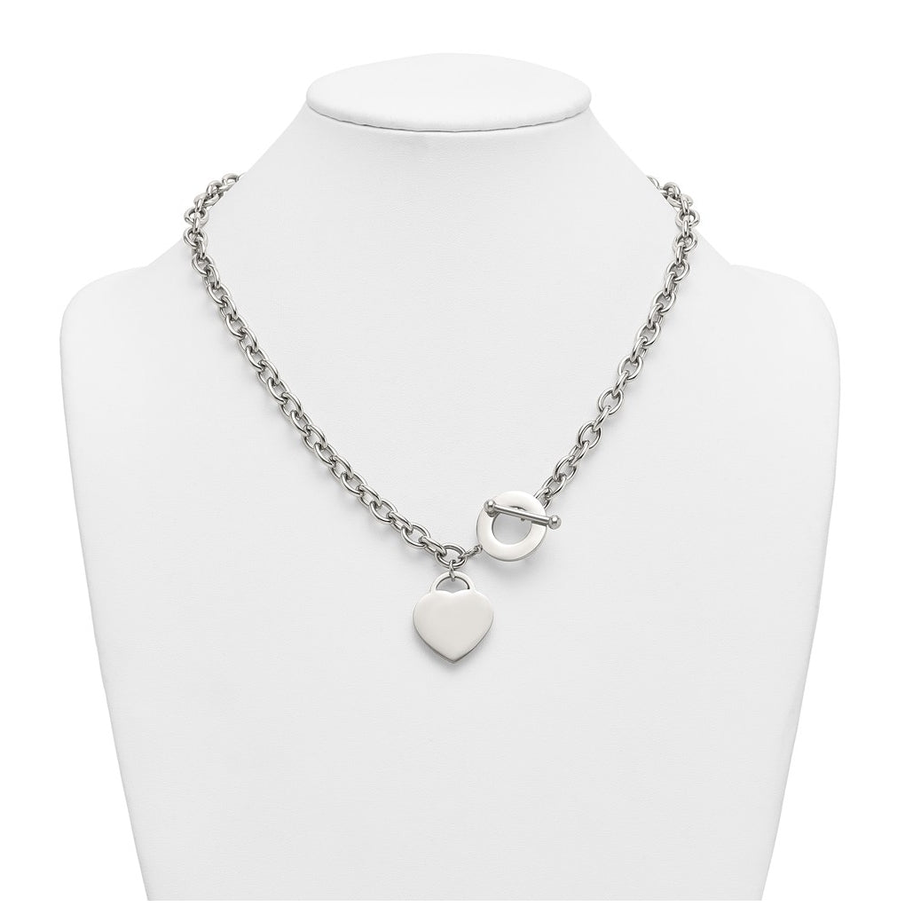Stainless Steel Polished Heart Charm 20in Toggle Necklace – Elegant Jewelry Gift for Birthday, Anniversary, Engagement, Wedding
