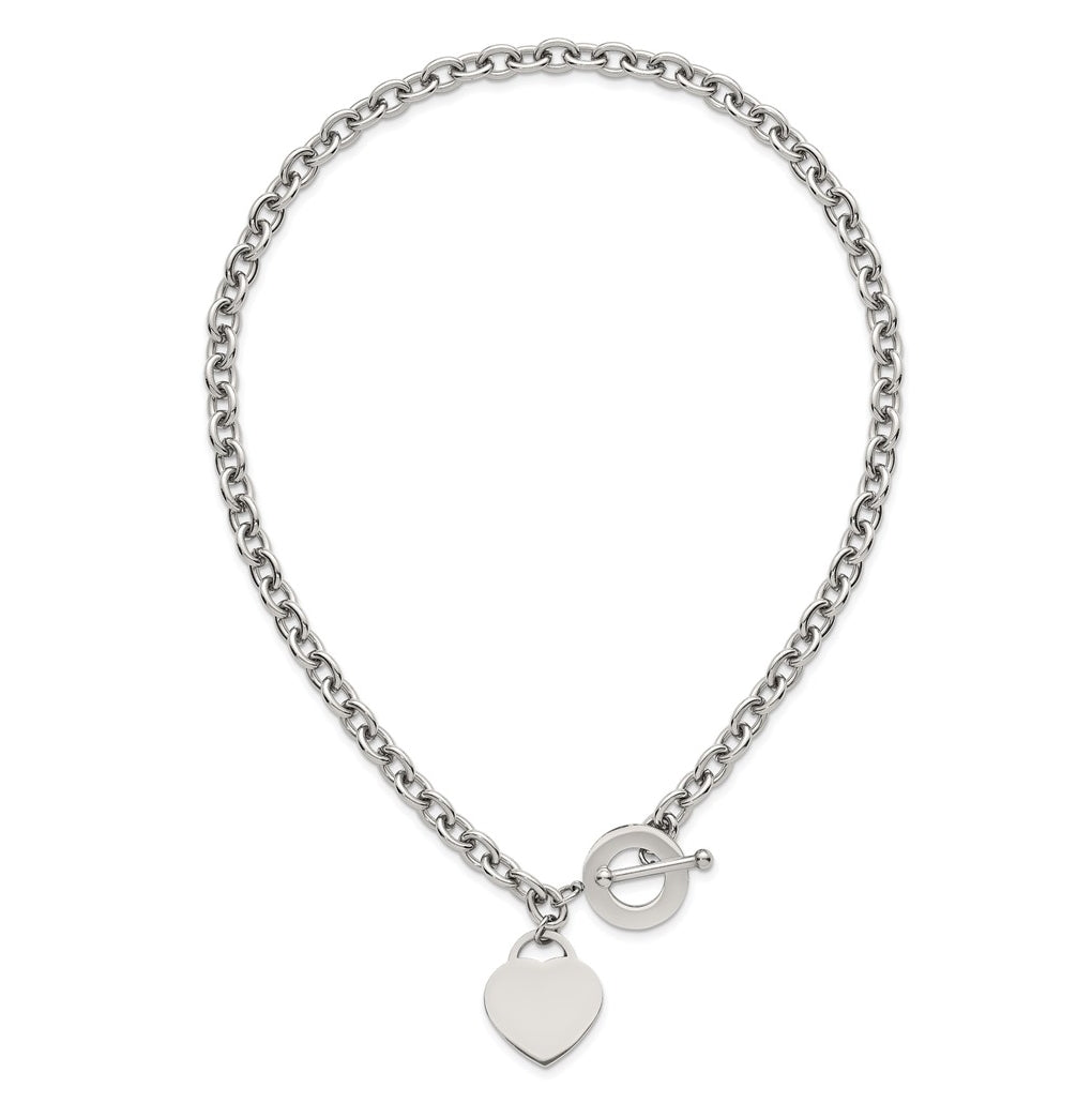 Stainless Steel Polished Heart Charm 20in Toggle Necklace – Elegant Jewelry Gift for Birthday, Anniversary, Engagement, Wedding