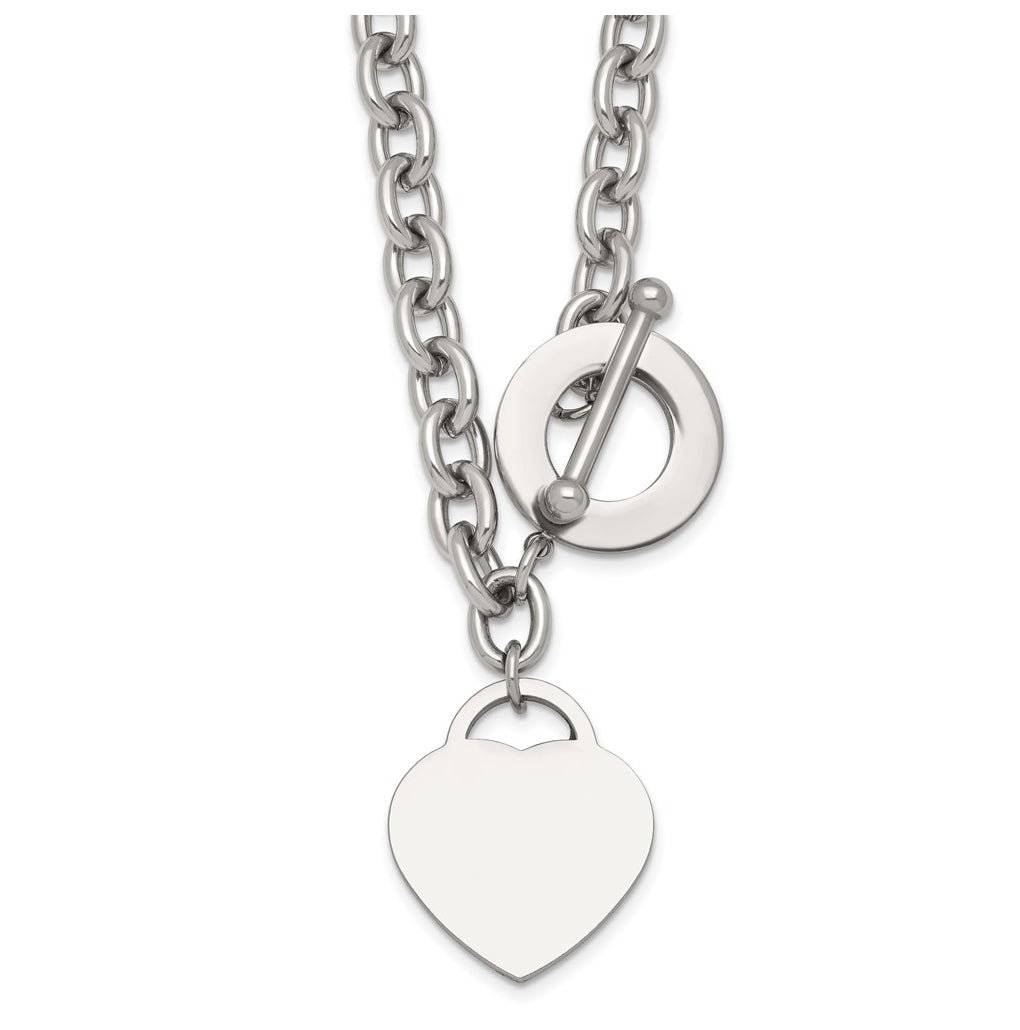 Stainless Steel Polished Heart Charm 20in Toggle Necklace – Elegant Jewelry Gift for Birthday, Anniversary, Engagement, Wedding