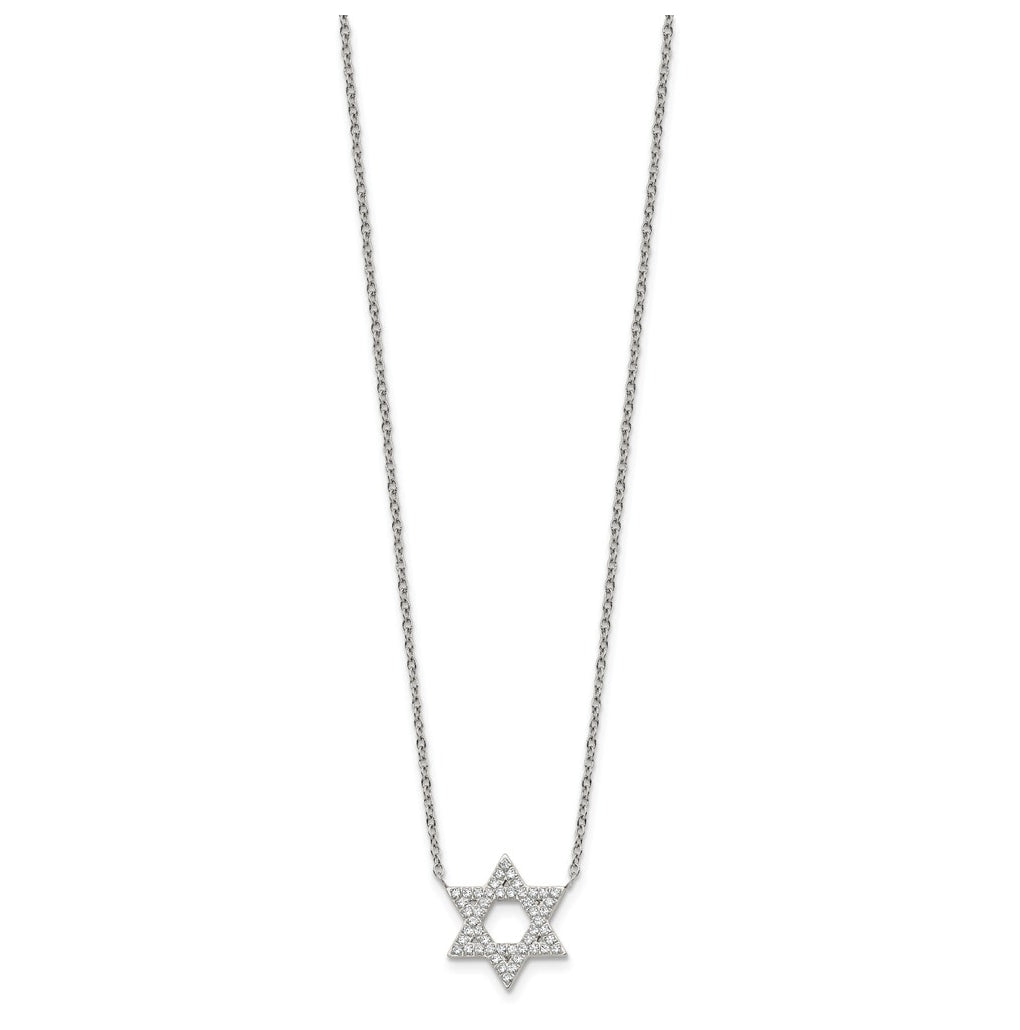 Stainless Steel Polished with Cubic Zirconia Star of David with 2in ext. 18in Necklace – Elegant Jewelry Gift for Birthday, Anniversary, Engagement, Wedding