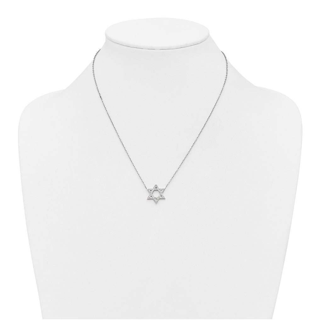 Stainless Steel Polished with Cubic Zirconia Star of David with 2in ext. 18in Necklace – Elegant Jewelry Gift for Birthday, Anniversary, Engagement, Wedding