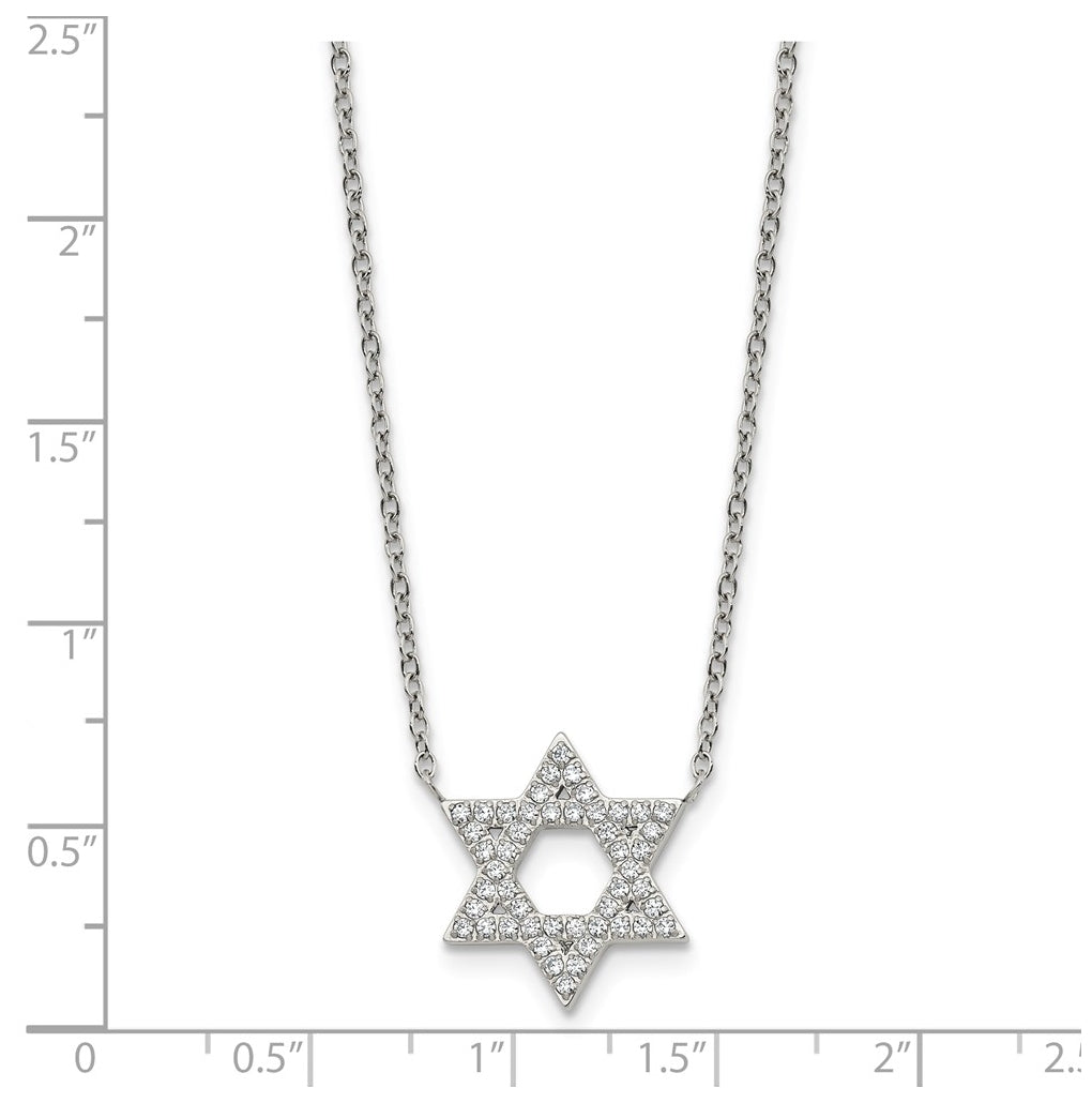 Stainless Steel Polished with Cubic Zirconia Star of David with 2in ext. 18in Necklace – Elegant Jewelry Gift for Birthday, Anniversary, Engagement, Wedding