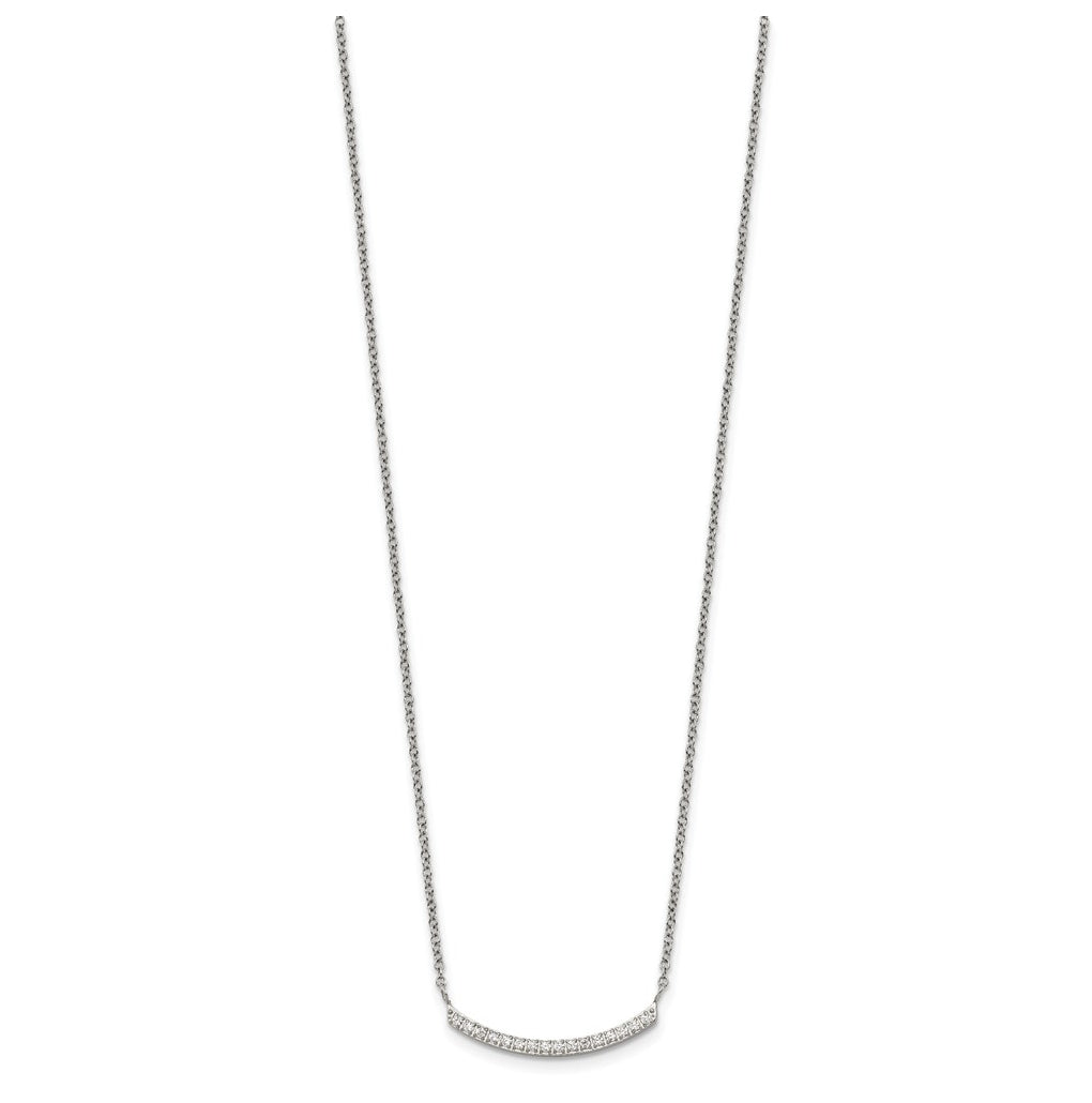 Stainless Steel Polished Cubic Zirconia Curved Bar 18in with 2in ext. Necklace – Elegant Jewelry Gift for Birthday, Anniversary, Engagement, Wedding