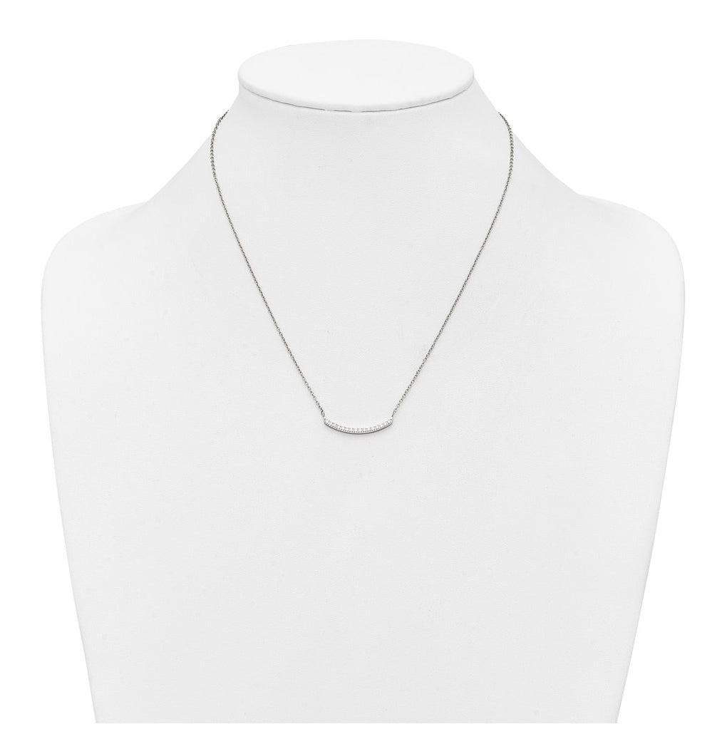 Stainless Steel Polished Cubic Zirconia Curved Bar 18in with 2in ext. Necklace – Elegant Jewelry Gift for Birthday, Anniversary, Engagement, Wedding