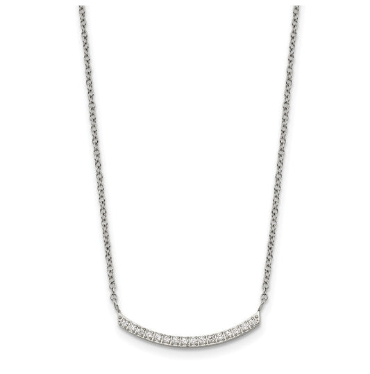 Stainless Steel Polished Cubic Zirconia Curved Bar 18in with 2in ext. Necklace – Elegant Jewelry Gift for Birthday, Anniversary, Engagement, Wedding
