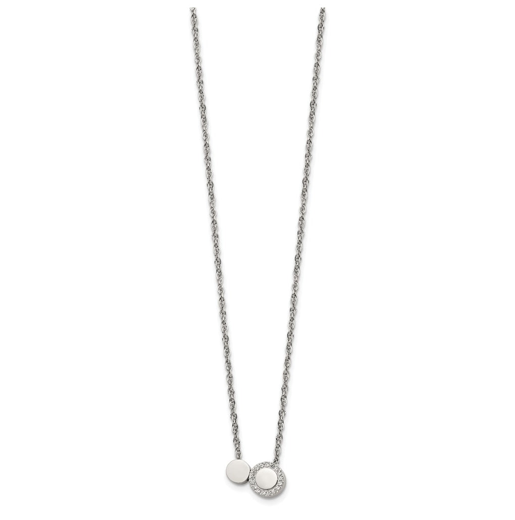 Stainless Steel Polished with Cubic Zirconia Cirlces 18in with 1.75in ext. Necklace – Elegant Jewelry Gift for Birthday, Anniversary, Engagement, Wedding