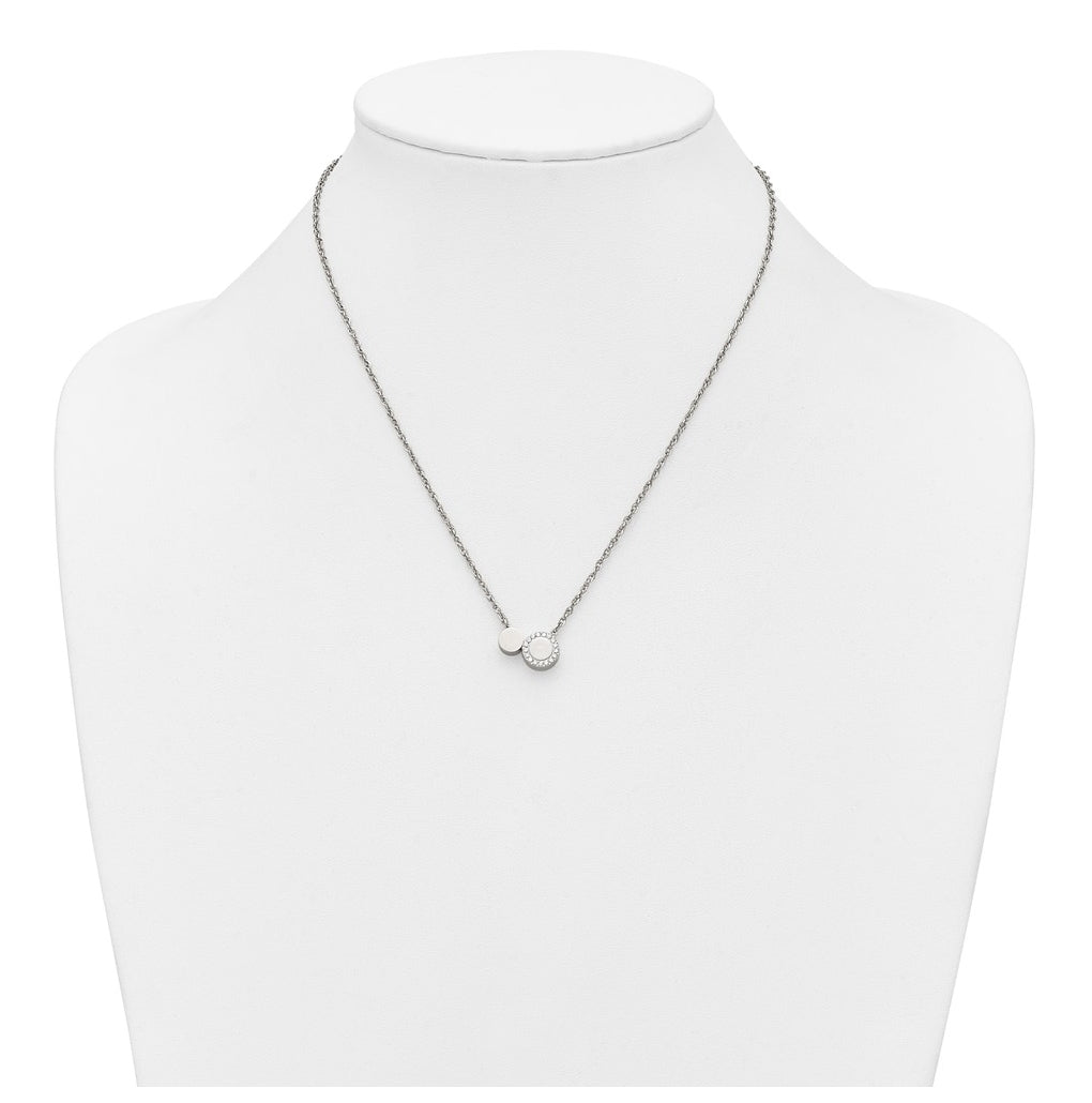 Stainless Steel Polished with Cubic Zirconia Cirlces 18in with 1.75in ext. Necklace – Elegant Jewelry Gift for Birthday, Anniversary, Engagement, Wedding