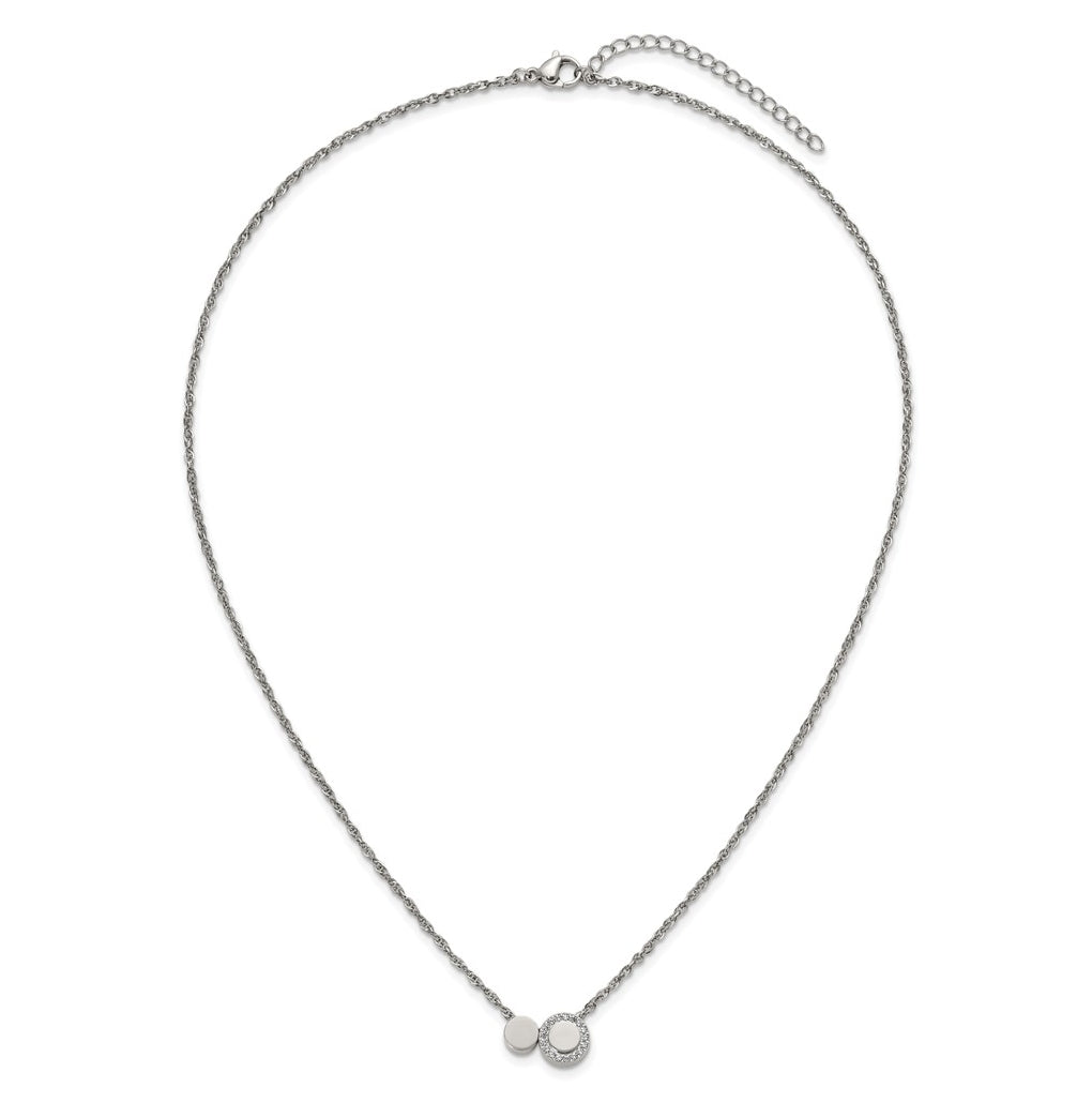 Stainless Steel Polished with Cubic Zirconia Cirlces 18in with 1.75in ext. Necklace – Elegant Jewelry Gift for Birthday, Anniversary, Engagement, Wedding