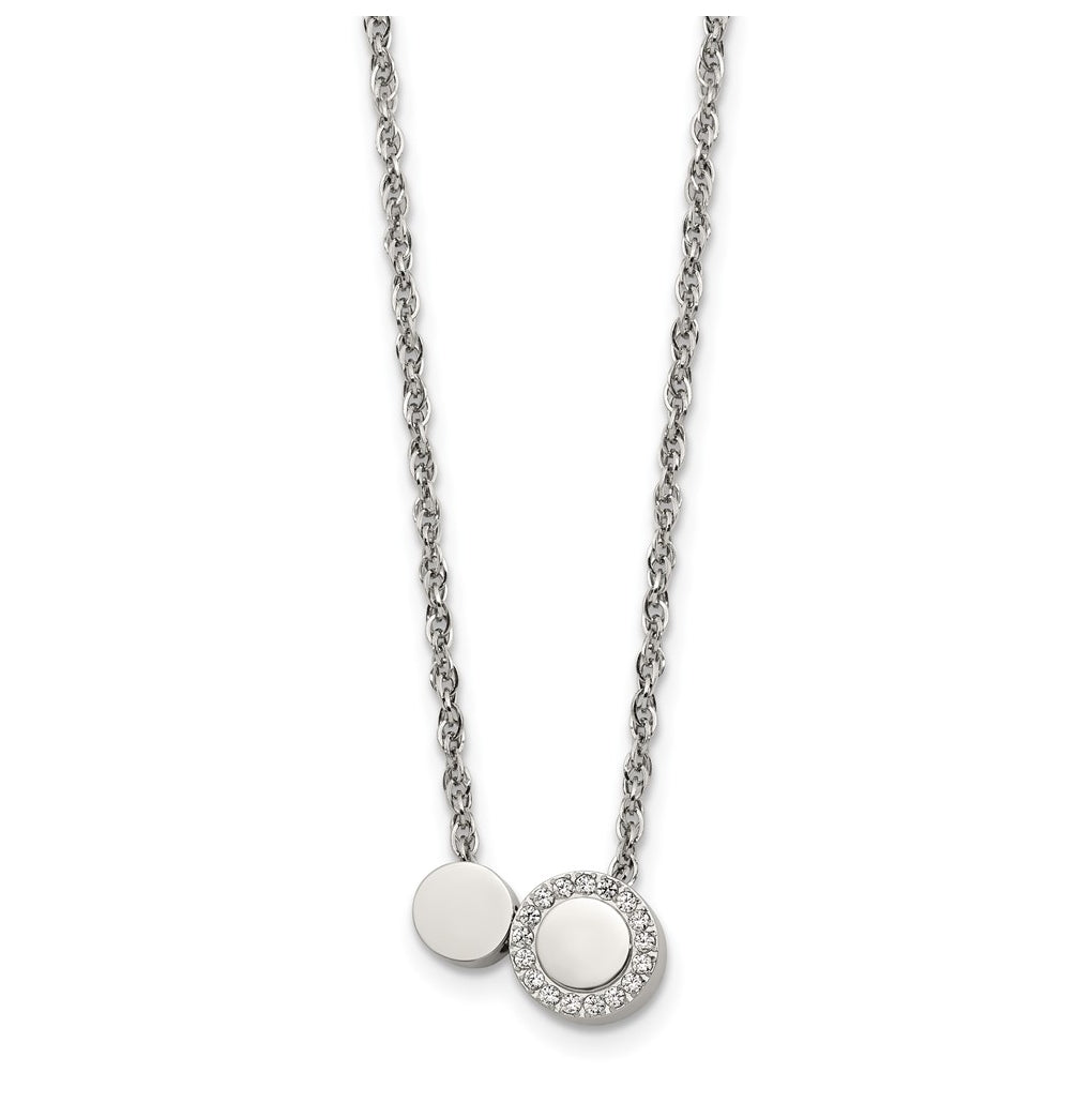 Stainless Steel Polished with Cubic Zirconia Cirlces 18in with 1.75in ext. Necklace – Elegant Jewelry Gift for Birthday, Anniversary, Engagement, Wedding