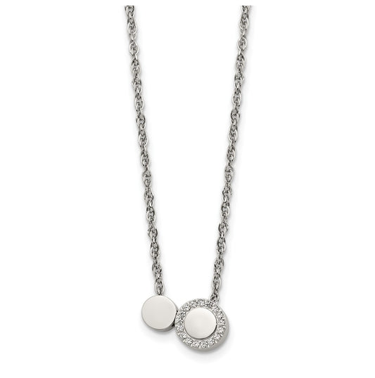Stainless Steel Polished with Cubic Zirconia Cirlces 18in with 1.75in ext. Necklace – Elegant Jewelry Gift for Birthday, Anniversary, Engagement, Wedding