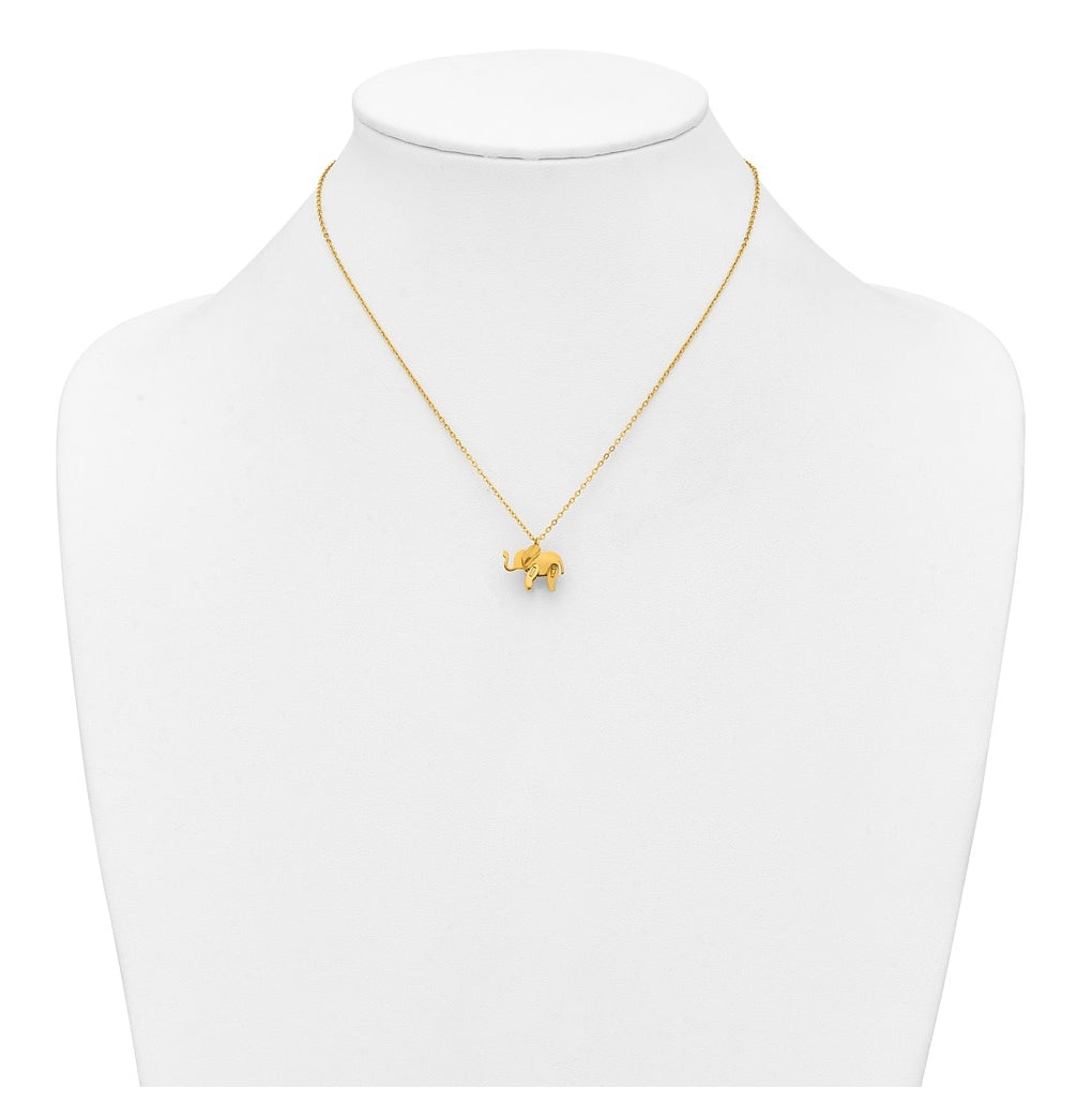 Stainless Steel Polished Yellow IP 3D Elephant 16in with 2in ext. Necklace – Elegant Jewelry Gift for Birthday, Anniversary, Engagement, Wedding