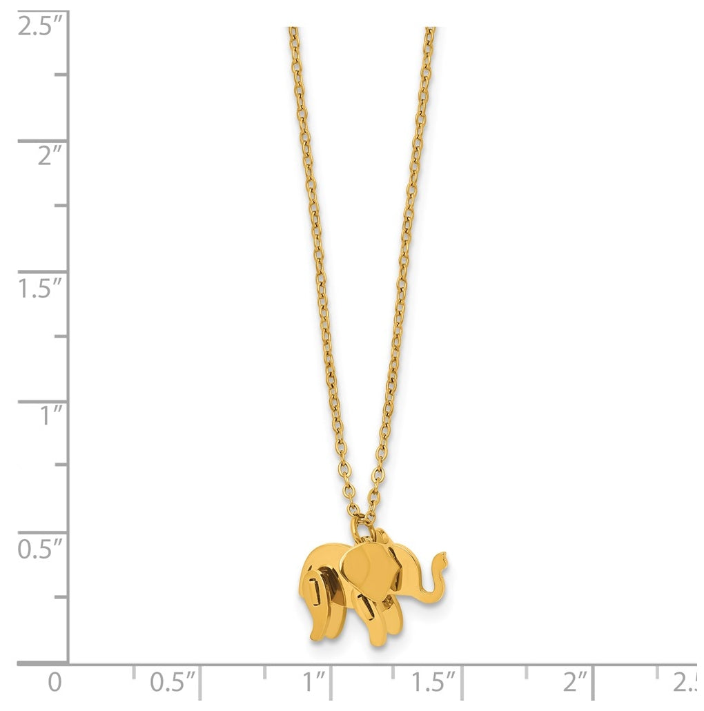 Stainless Steel Polished Yellow IP 3D Elephant 16in with 2in ext. Necklace – Elegant Jewelry Gift for Birthday, Anniversary, Engagement, Wedding