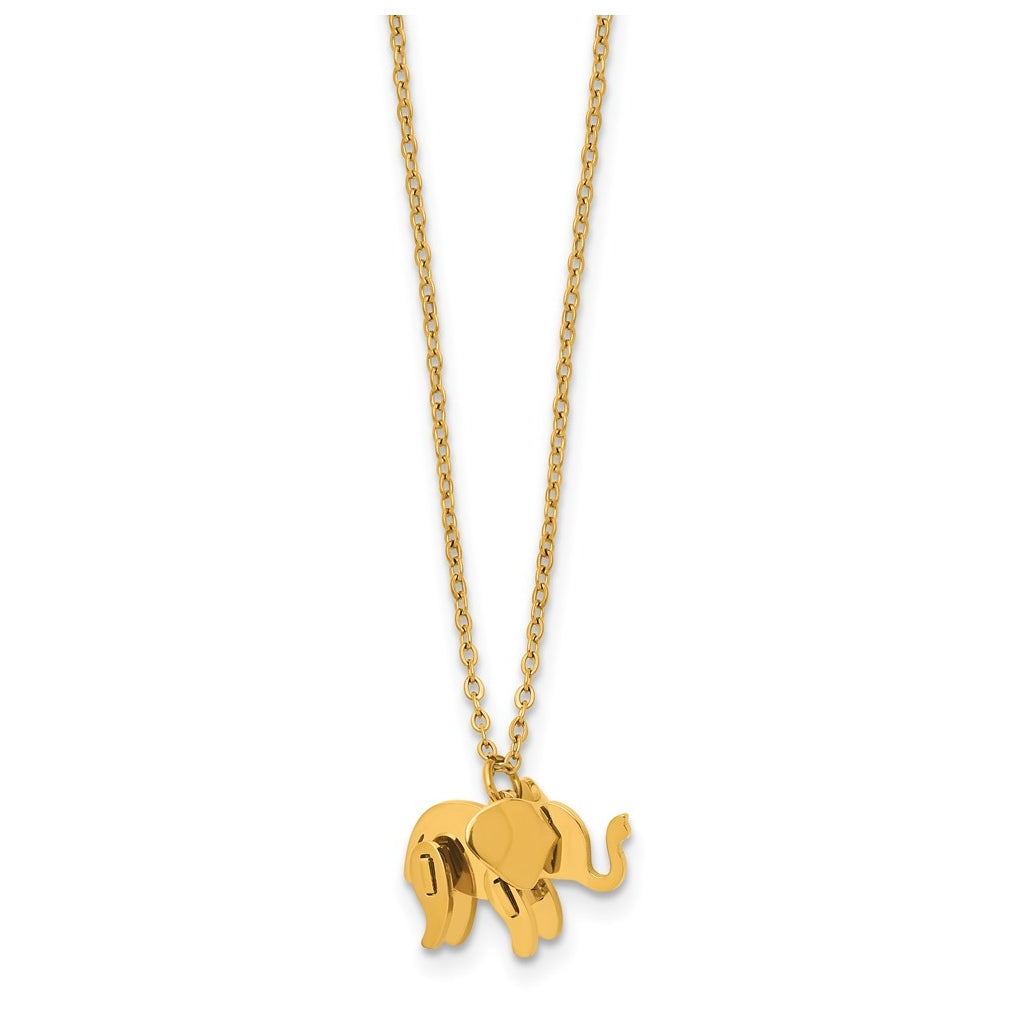 Stainless Steel Polished Yellow IP 3D Elephant 16in with 2in ext. Necklace – Elegant Jewelry Gift for Birthday, Anniversary, Engagement, Wedding