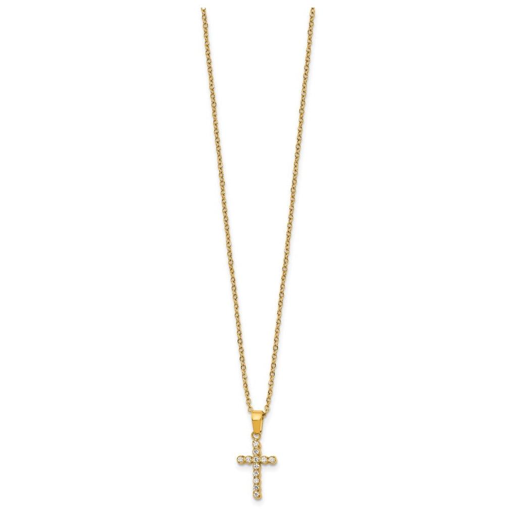 Stainless Steel Polished Yellow IP-plated Cubic Zirconia Cross 18in with 2in ext. Necklace – Elegant Jewelry Gift for Birthday, Anniversary, Engagement, Wedding