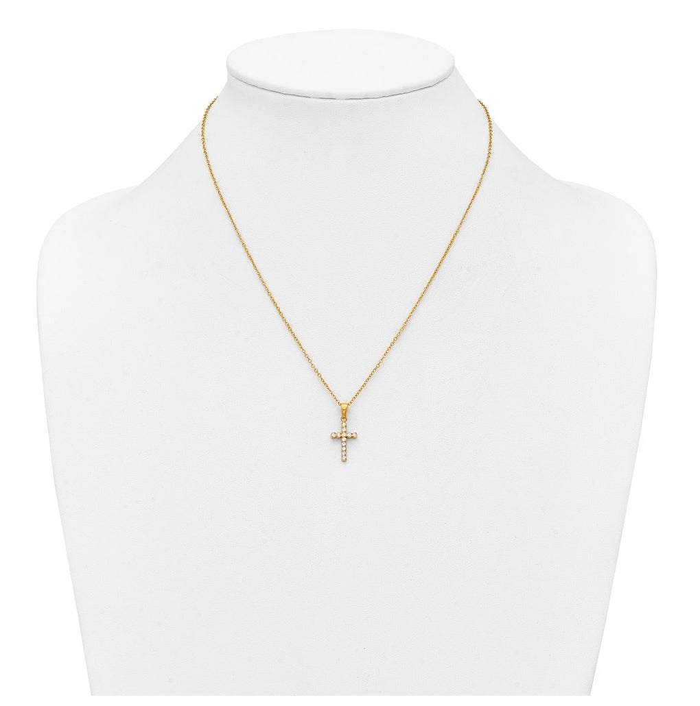 Stainless Steel Polished Yellow IP-plated Cubic Zirconia Cross 18in with 2in ext. Necklace – Elegant Jewelry Gift for Birthday, Anniversary, Engagement, Wedding
