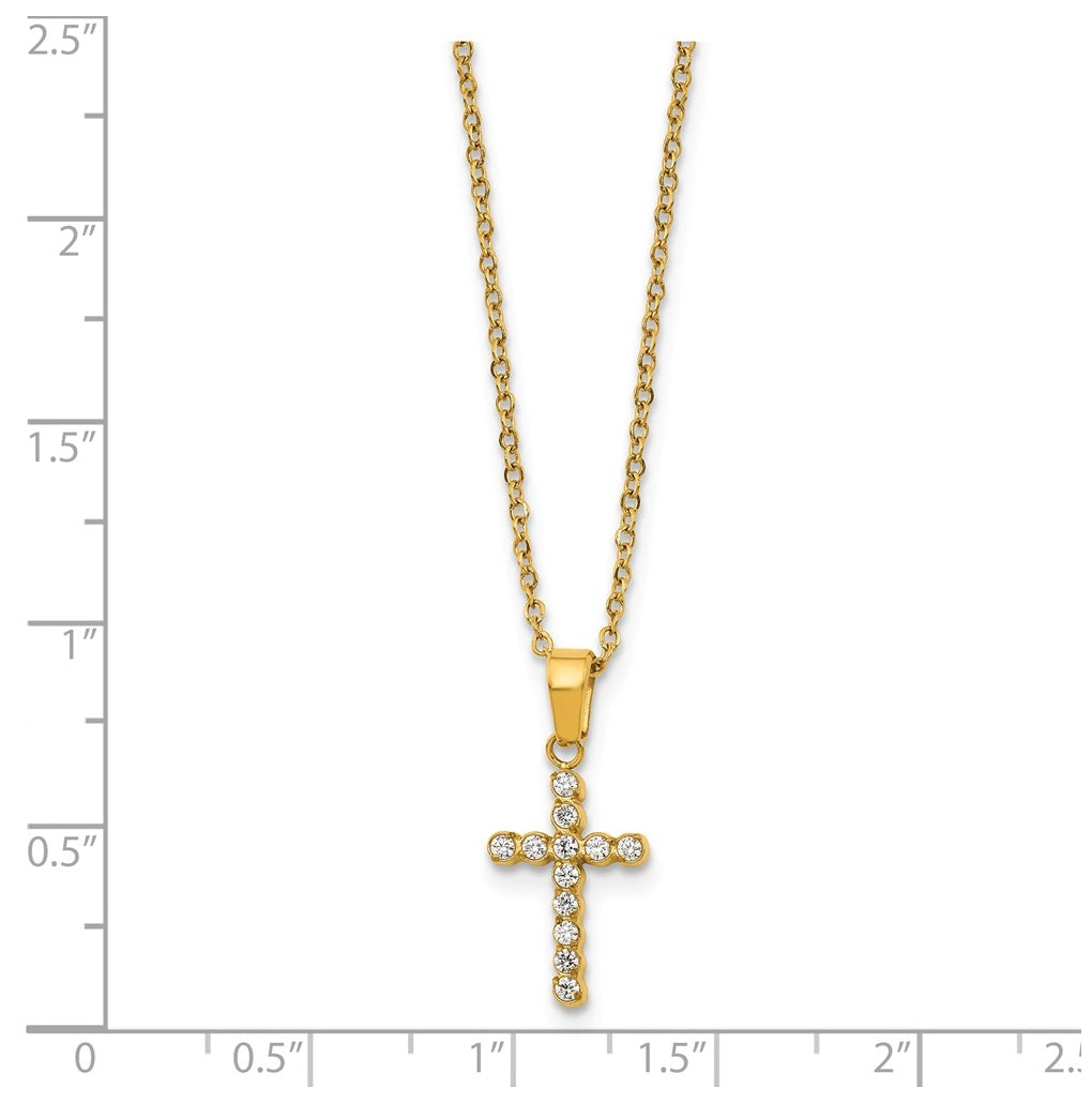Stainless Steel Polished Yellow IP-plated Cubic Zirconia Cross 18in with 2in ext. Necklace – Elegant Jewelry Gift for Birthday, Anniversary, Engagement, Wedding