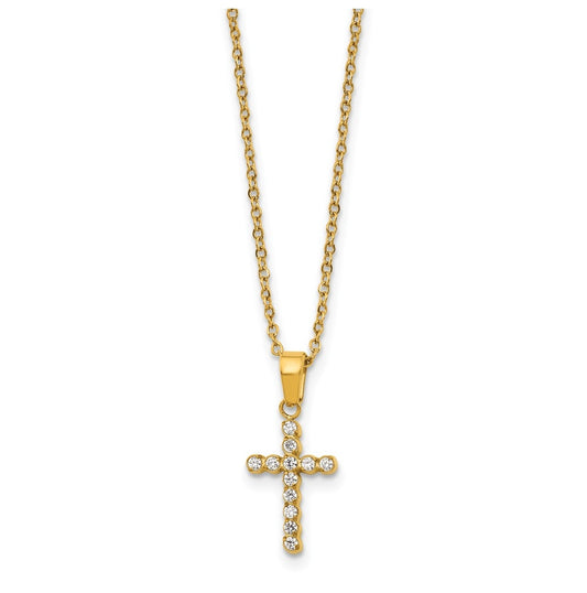 Stainless Steel Polished Yellow IP-plated Cubic Zirconia Cross 18in with 2in ext. Necklace – Elegant Jewelry Gift for Birthday, Anniversary, Engagement, Wedding