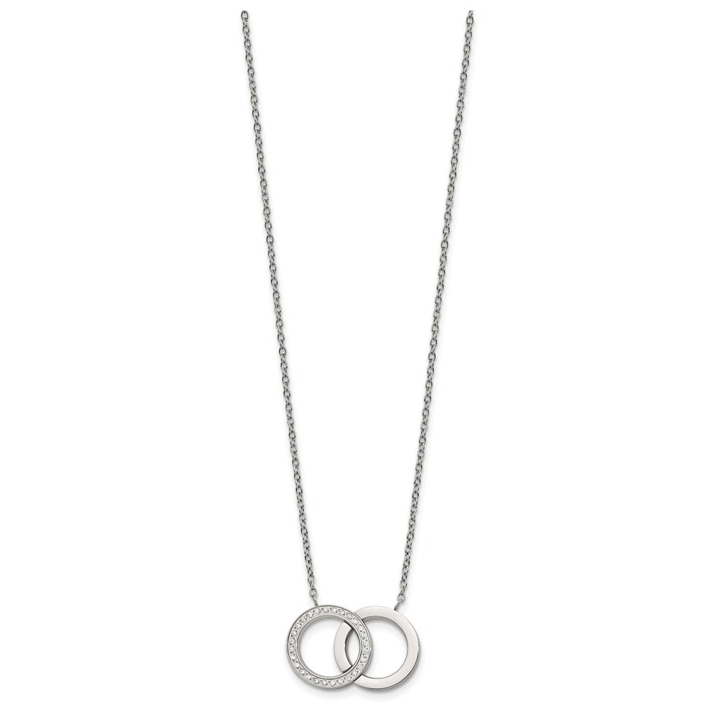 Stainless Steel Polished with Cubic Zirconia Double Rings 18in with 2in ext. Necklace – Elegant Jewelry Gift for Birthday, Anniversary, Engagement, Wedding
