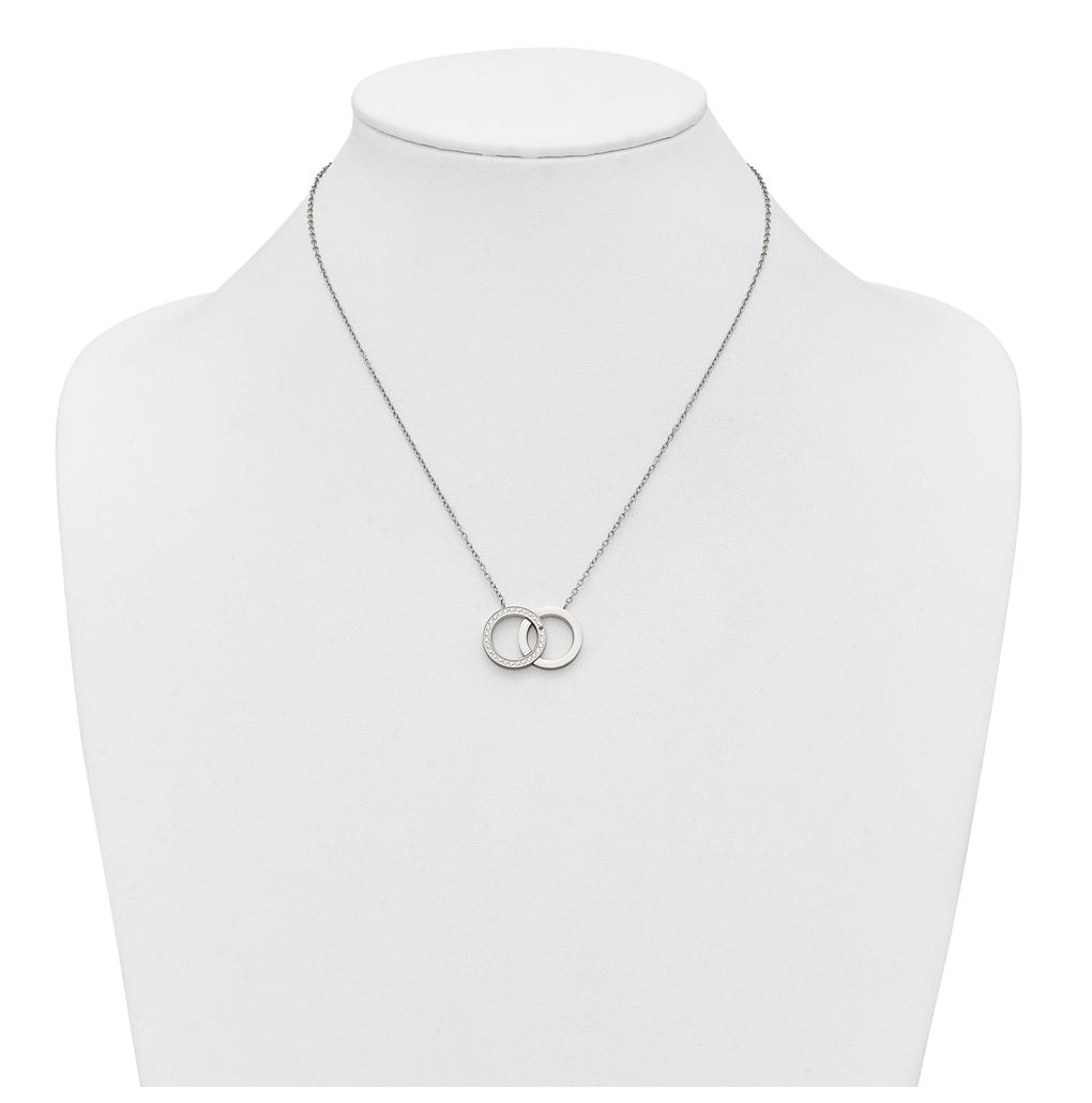 Stainless Steel Polished with Cubic Zirconia Double Rings 18in with 2in ext. Necklace – Elegant Jewelry Gift for Birthday, Anniversary, Engagement, Wedding