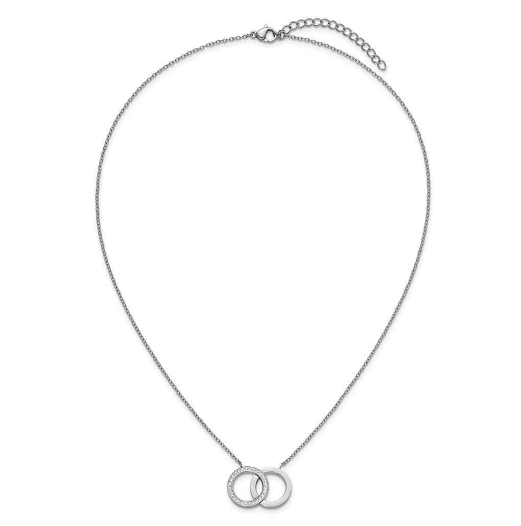 Stainless Steel Polished with Cubic Zirconia Double Rings 18in with 2in ext. Necklace – Elegant Jewelry Gift for Birthday, Anniversary, Engagement, Wedding
