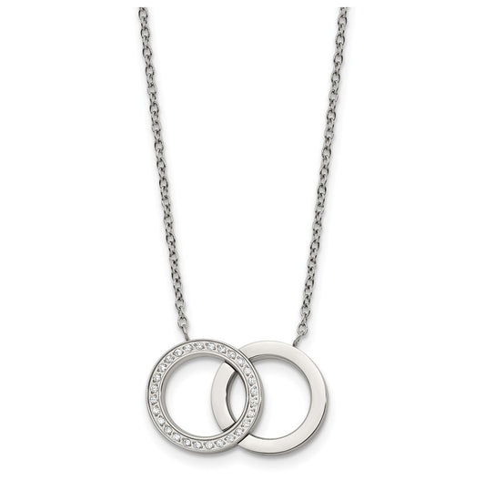 Stainless Steel Polished with Cubic Zirconia Double Rings 18in with 2in ext. Necklace – Elegant Jewelry Gift for Birthday, Anniversary, Engagement, Wedding