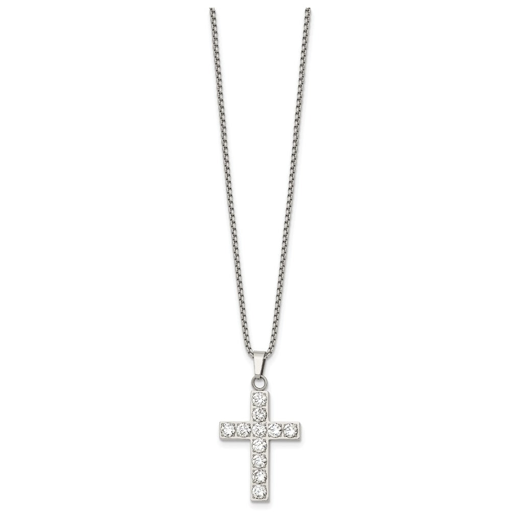 Stainless Steel Polished Cubic Zirconia Cross 18in with 2in ext. Necklace – Elegant Jewelry Gift for Birthday, Anniversary, Engagement, Wedding