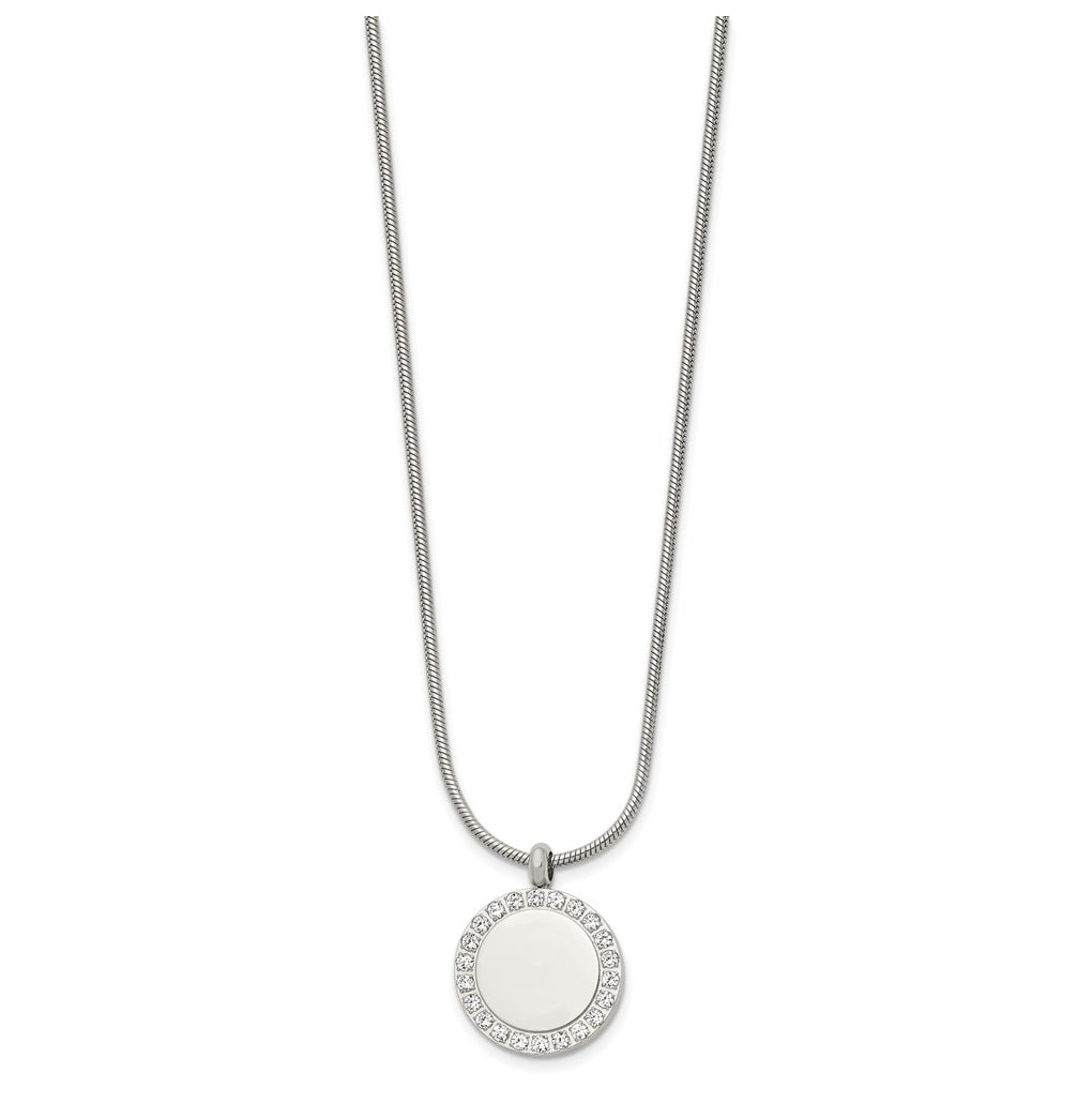 Stainless Steel Polished Cubic Zirconia Disc 18in Necklace – Elegant Jewelry Gift for Birthday, Anniversary, Engagement, Wedding
