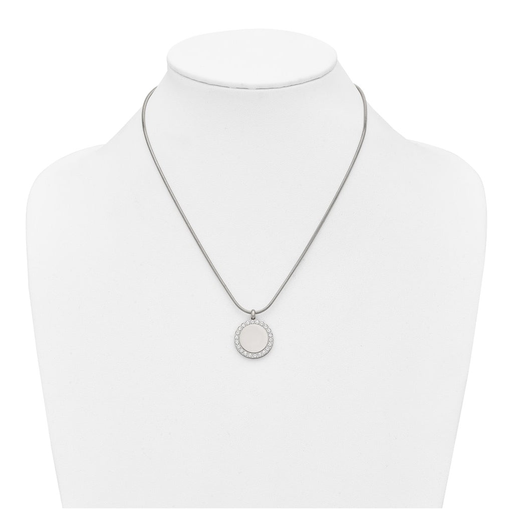 Stainless Steel Polished Cubic Zirconia Disc 18in Necklace – Elegant Jewelry Gift for Birthday, Anniversary, Engagement, Wedding