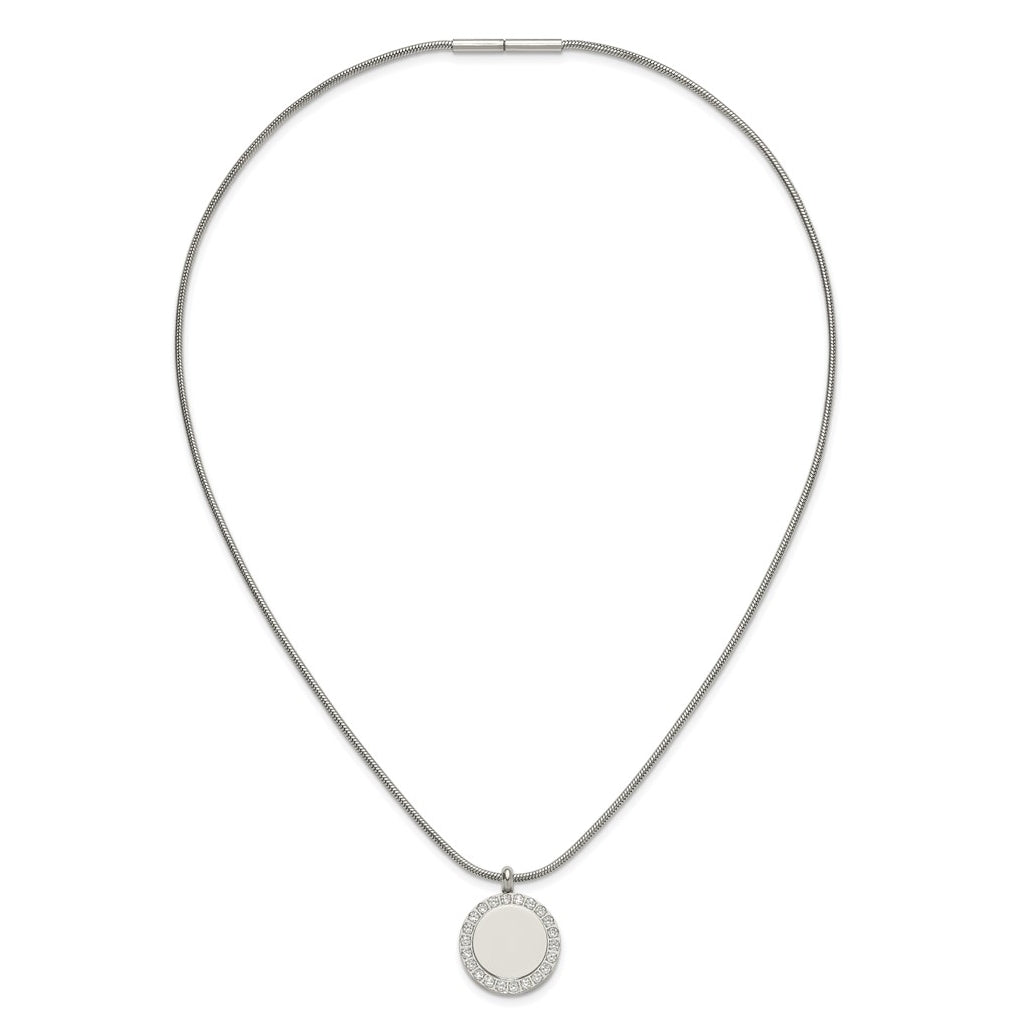 Stainless Steel Polished Cubic Zirconia Disc 18in Necklace – Elegant Jewelry Gift for Birthday, Anniversary, Engagement, Wedding