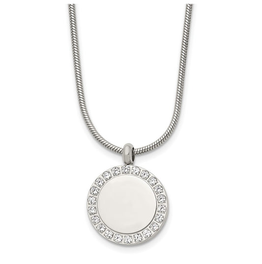 Stainless Steel Polished Cubic Zirconia Disc 18in Necklace – Elegant Jewelry Gift for Birthday, Anniversary, Engagement, Wedding