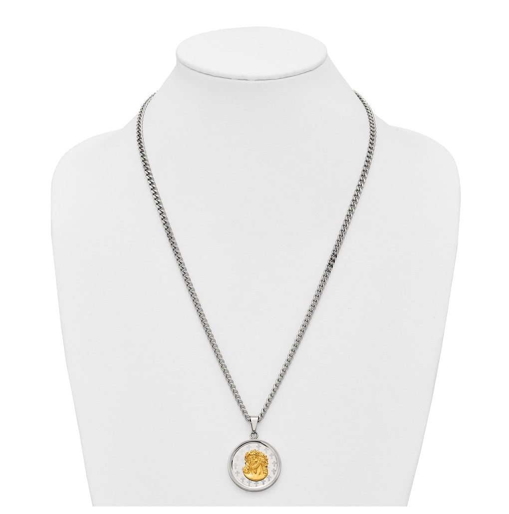 Stainless Steel Polished Yellow IP Jesus on Disc 24in with 2in ext. Necklace – Elegant Jewelry Gift for Birthday, Anniversary, Engagement, Wedding