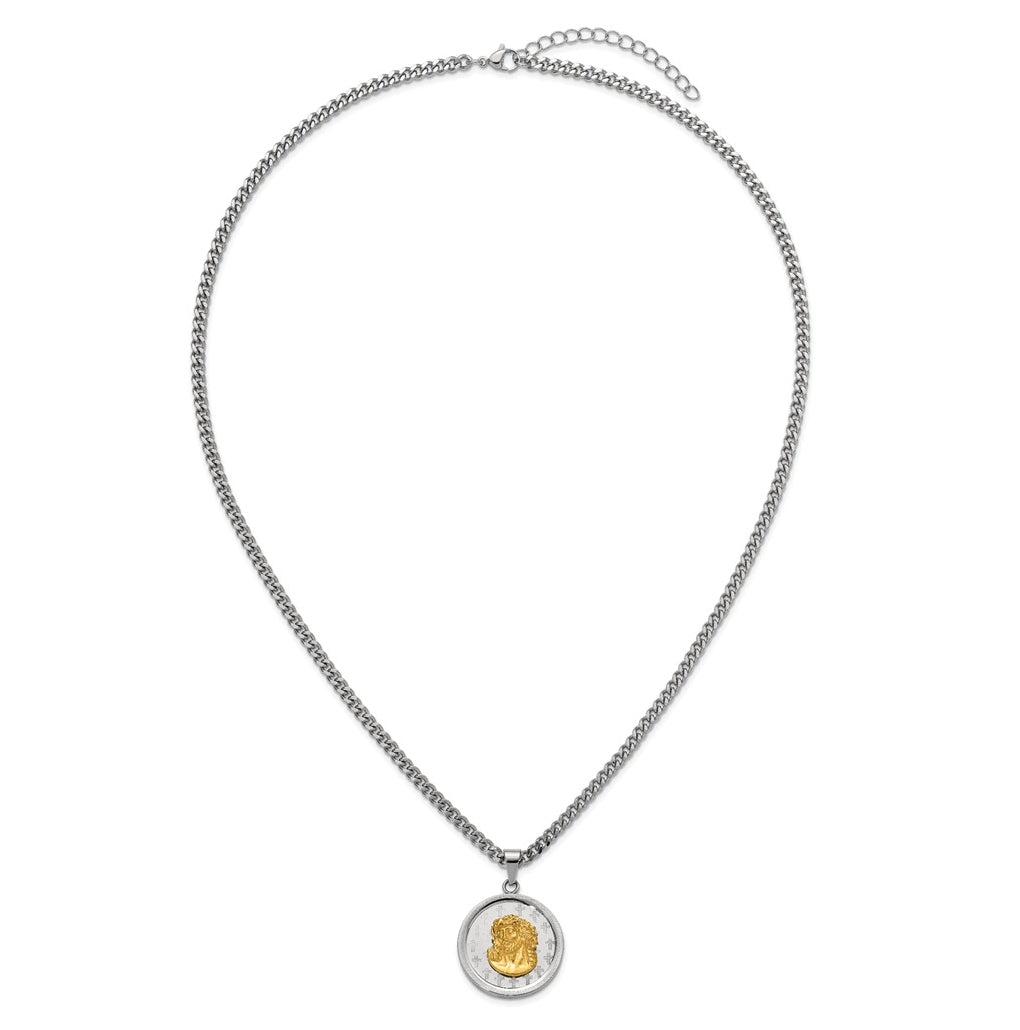 Stainless Steel Polished Yellow IP Jesus on Disc 24in with 2in ext. Necklace – Elegant Jewelry Gift for Birthday, Anniversary, Engagement, Wedding