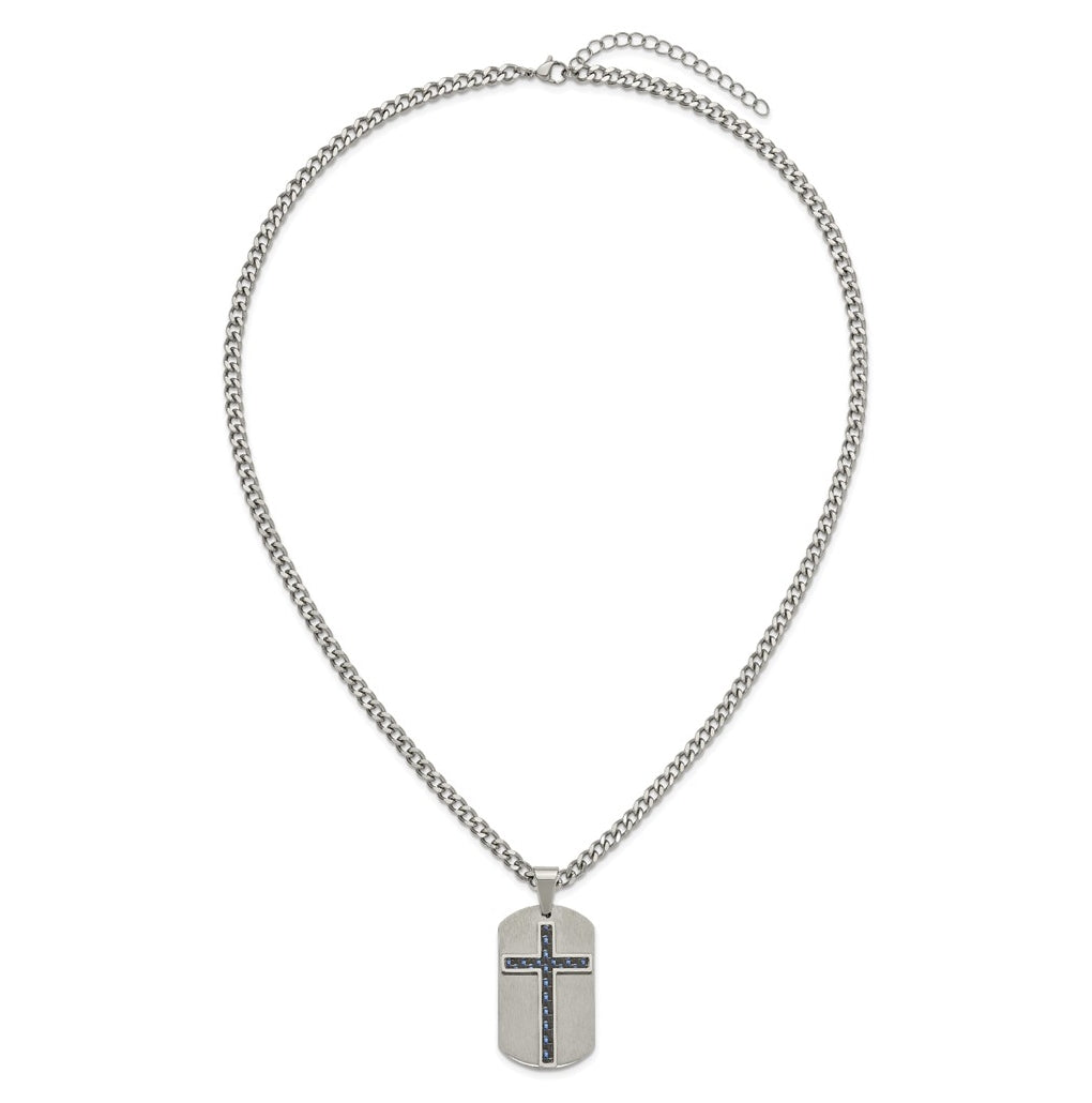 Stainless Steel Brushed Polished CarbonFiber Inlay Cross with 2in ext Necklace – Elegant Jewelry Gift for Birthday, Anniversary, Engagement, Wedding
