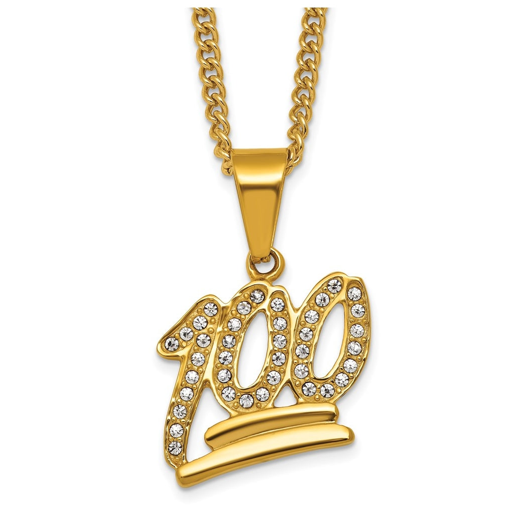 Stainless Steel Polished Yellow IP-plated Crystal 100% 24in Necklace – Elegant Jewelry Gift for Birthday, Anniversary, Engagement, Wedding