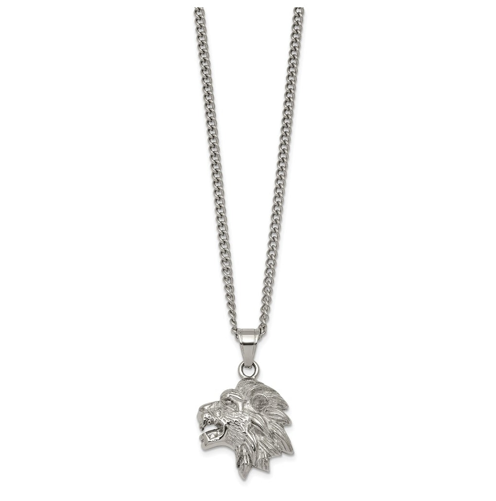 Stainless Steel Polished Lion Head 24in Necklace – Elegant Jewelry Gift for Birthday, Anniversary, Engagement, Wedding