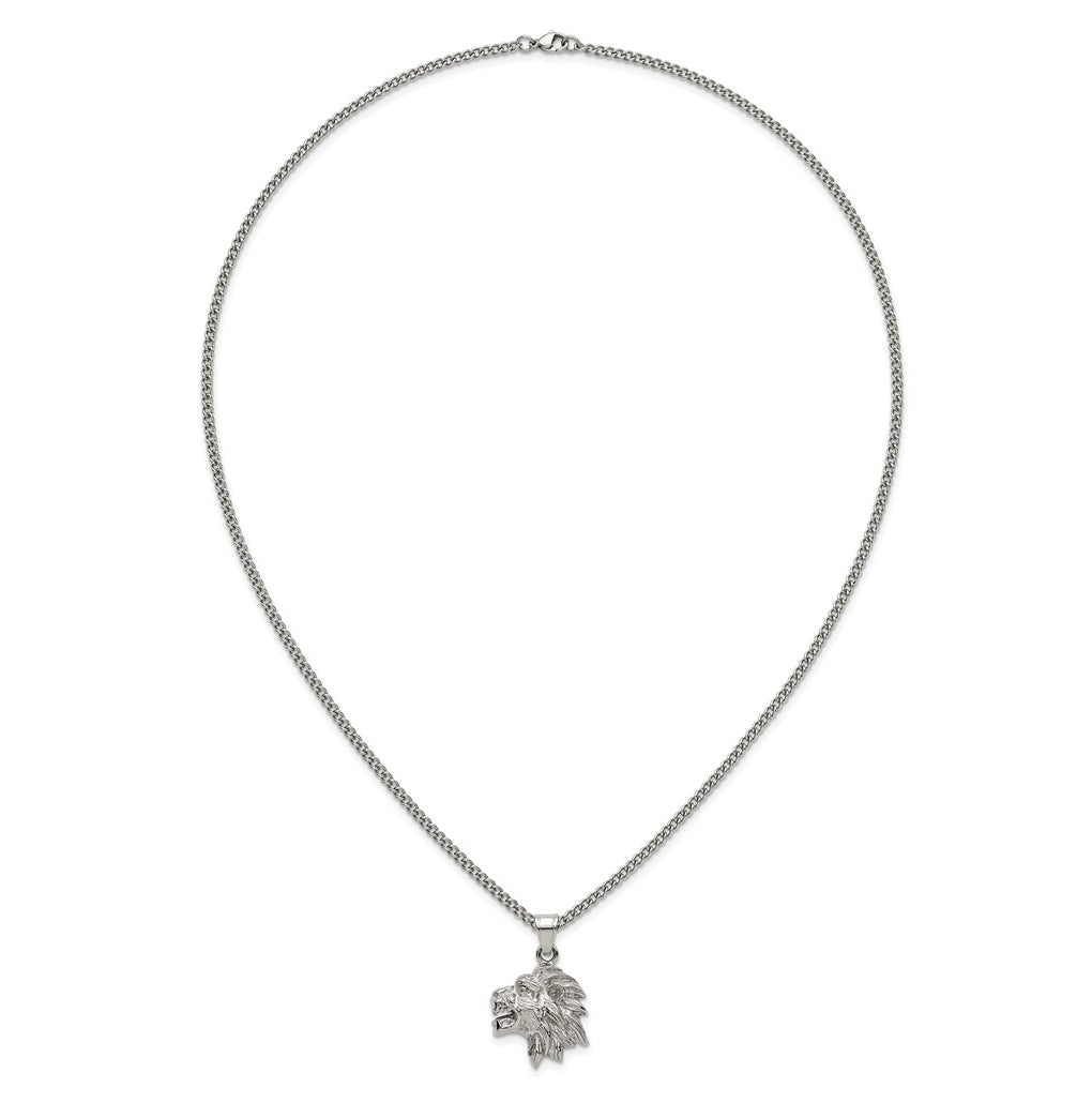 Stainless Steel Polished Lion Head 24in Necklace – Elegant Jewelry Gift for Birthday, Anniversary, Engagement, Wedding
