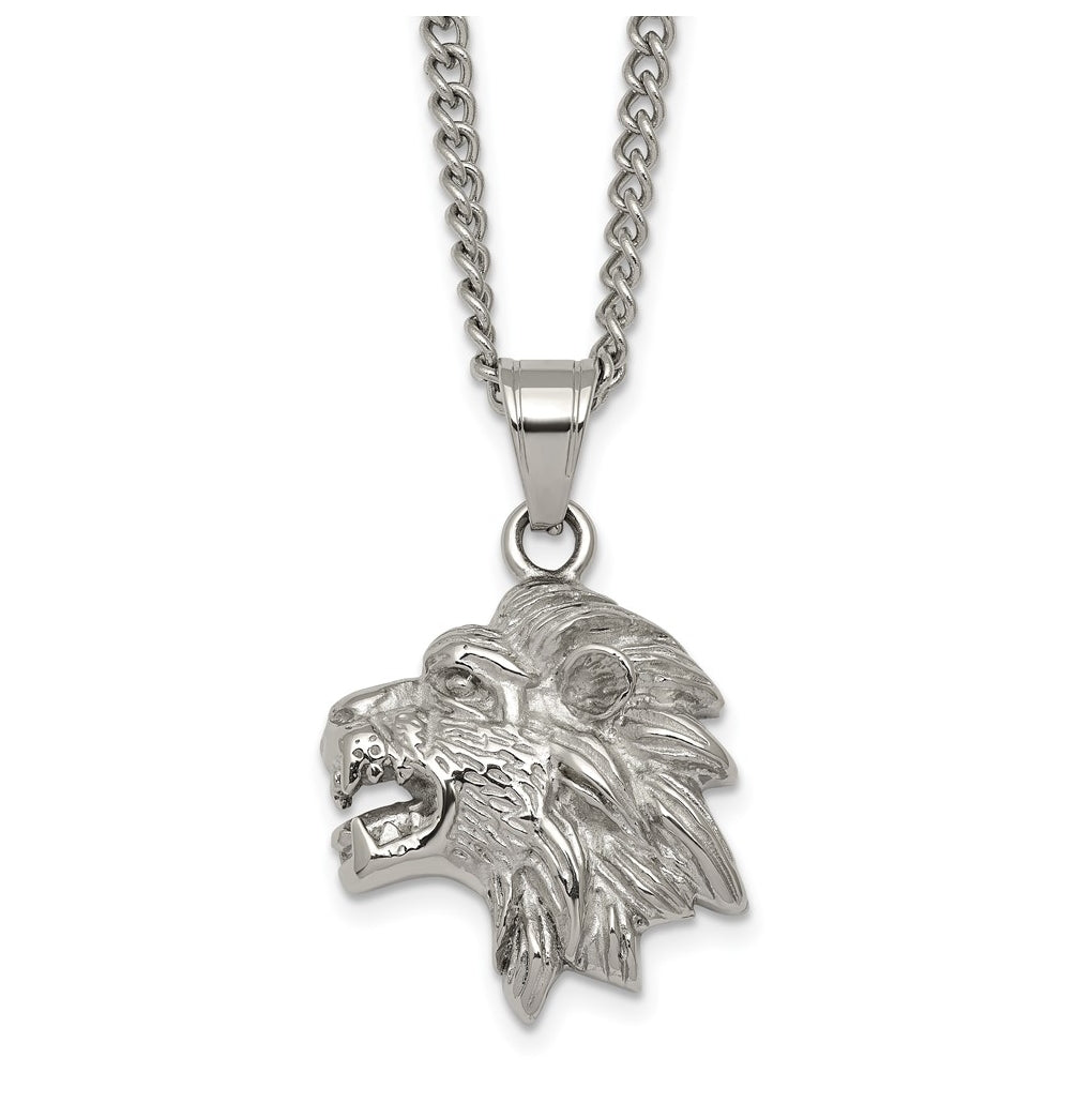 Stainless Steel Polished Lion Head 24in Necklace – Elegant Jewelry Gift for Birthday, Anniversary, Engagement, Wedding