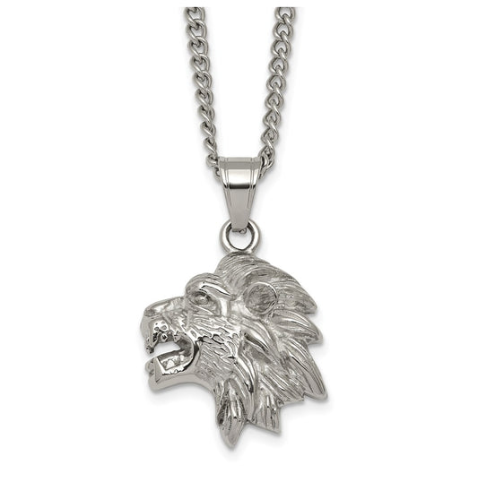 Stainless Steel Polished Lion Head 24in Necklace – Elegant Jewelry Gift for Birthday, Anniversary, Engagement, Wedding
