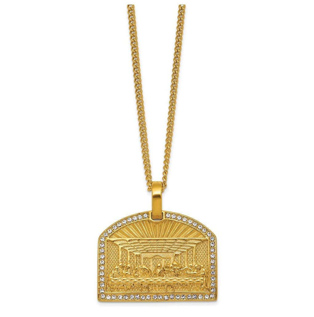 Stainless Steel Polished Yellow IP Crystal Last Supper 24in Necklace – Elegant Jewelry Gift for Birthday, Anniversary, Engagement, Wedding